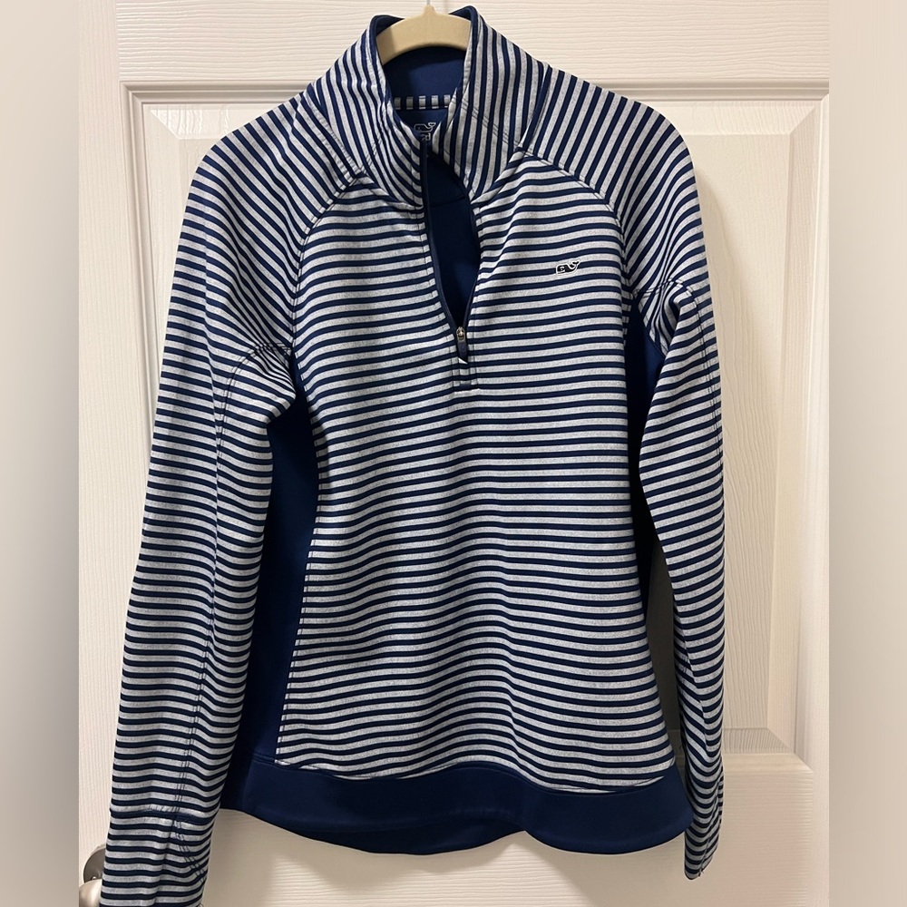 Vineyard Vines Brandywine Stripe 1/4-Zip Pullover Navy Gray size S